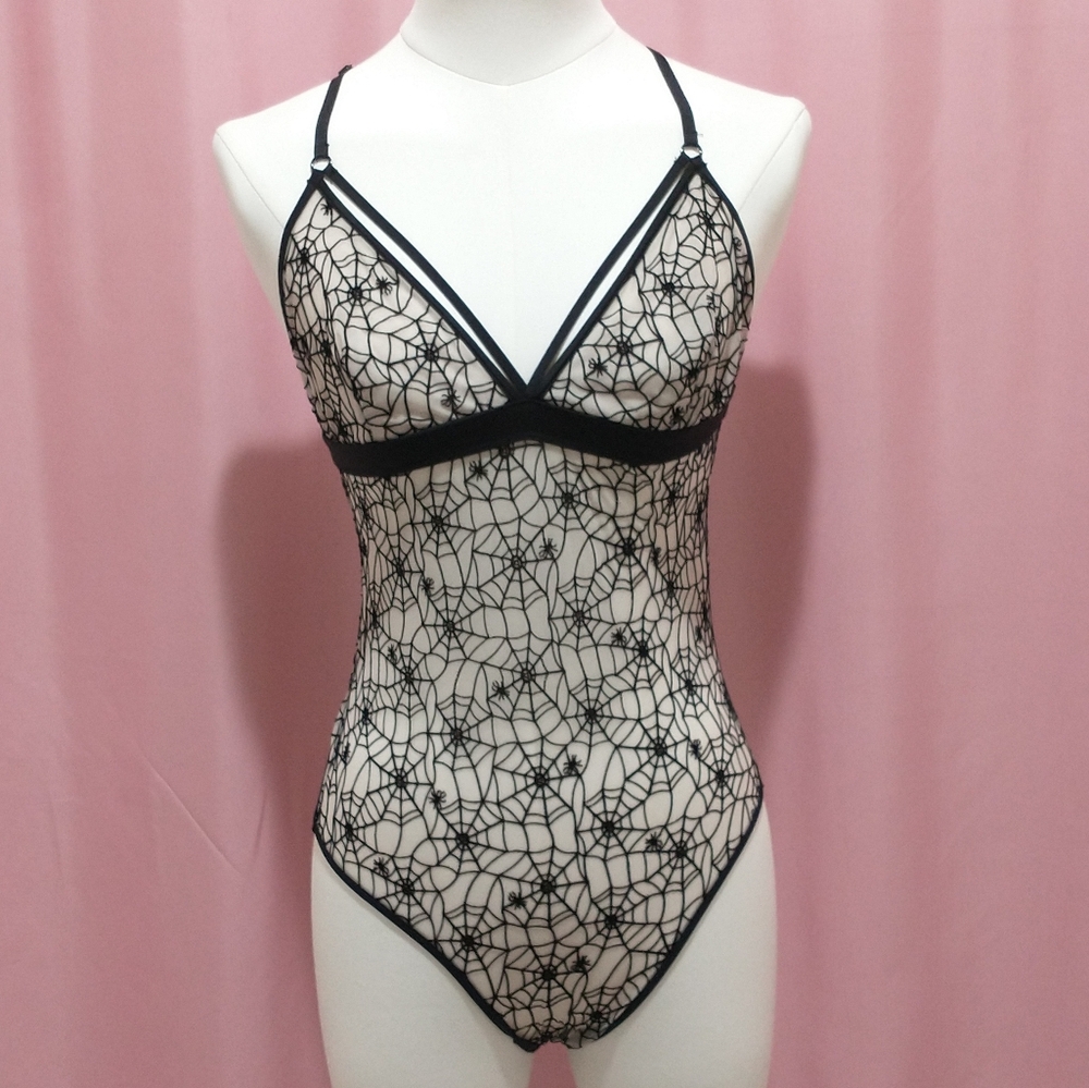 Victoria's Secret Gothic Mesh Spider Web Bodysuit (Size Medium)